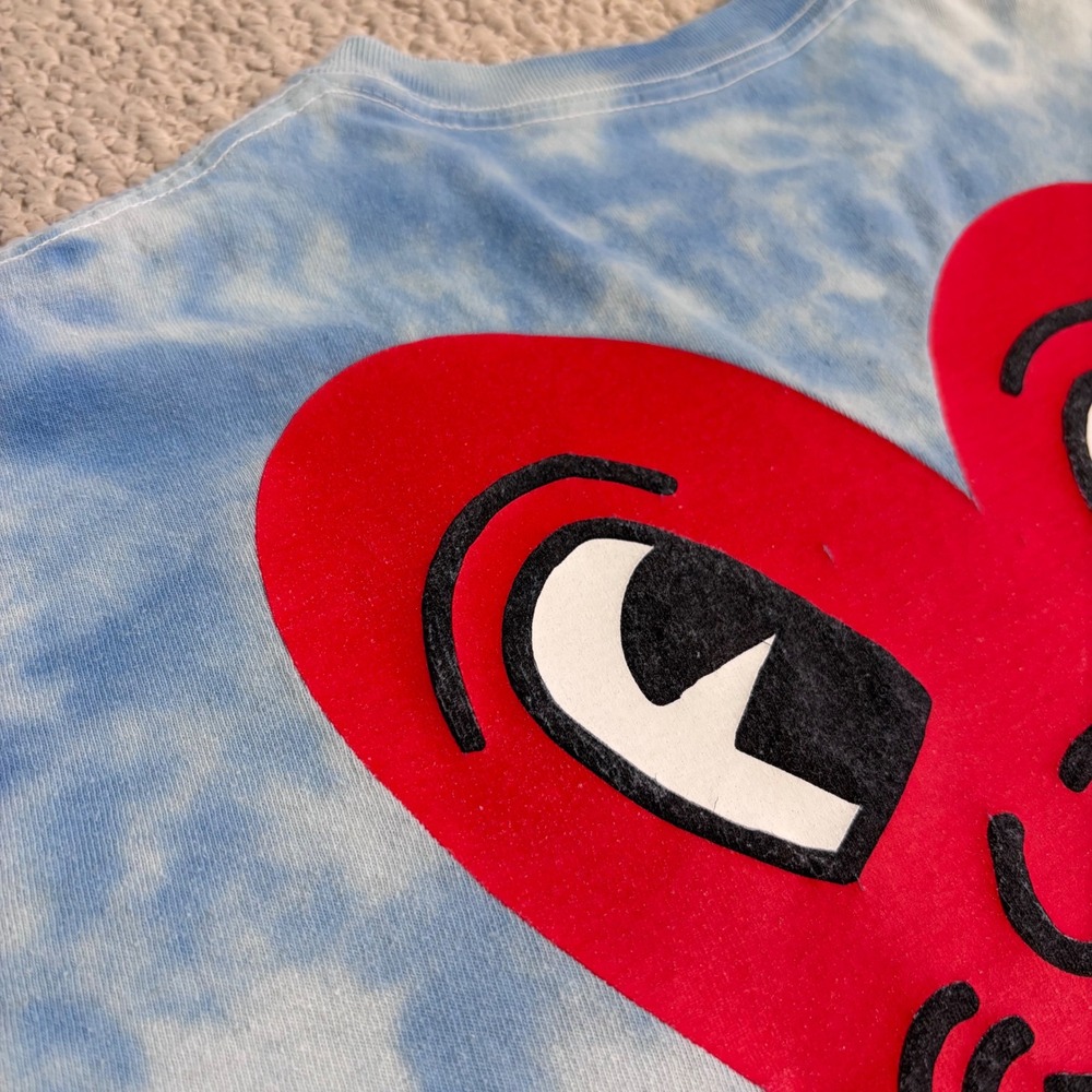 Keith Haring Blue Tie Dye Heart Graphic T-Shirt Mens Medium Ripple Junction - Picture 9 of 11